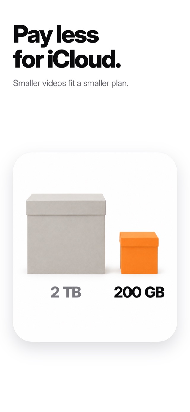 Pay less for iCloud. Smaller videos fit a smaller plan.