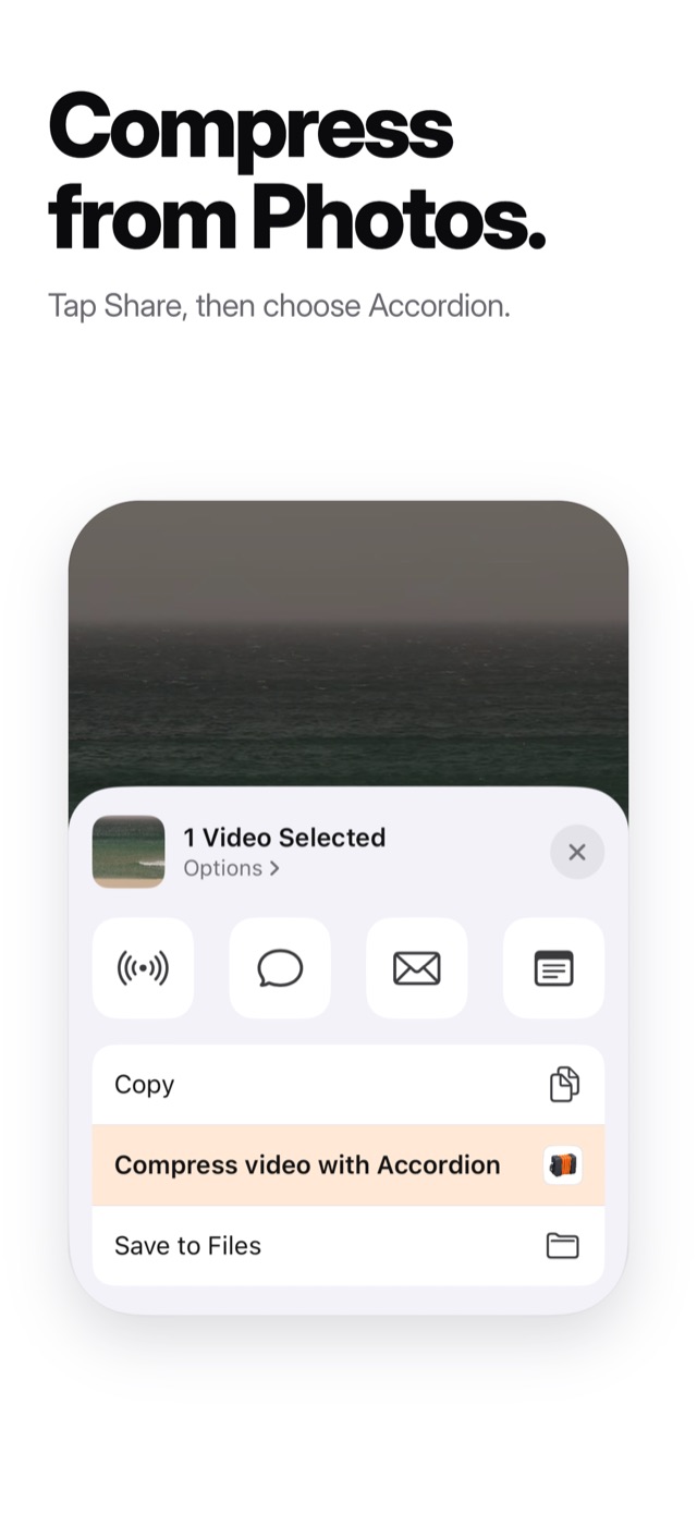 Compress from Photos. Tap Share, then choose Accordion.